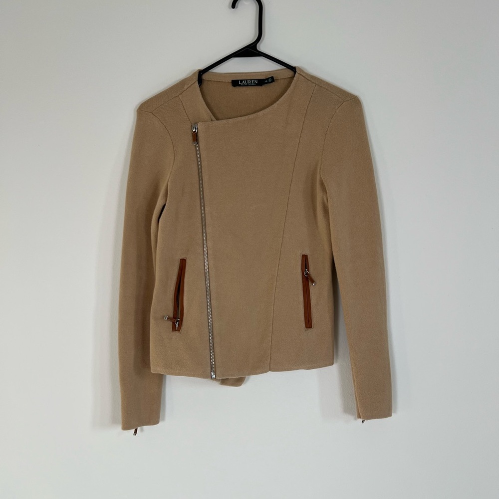 Ralph Lauren Tan Angle Zip Jacket with Leather Details